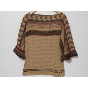 LeRoy Knitwear Sweater Womens Vintage Geometric Boat Neck M Brown USA Boho